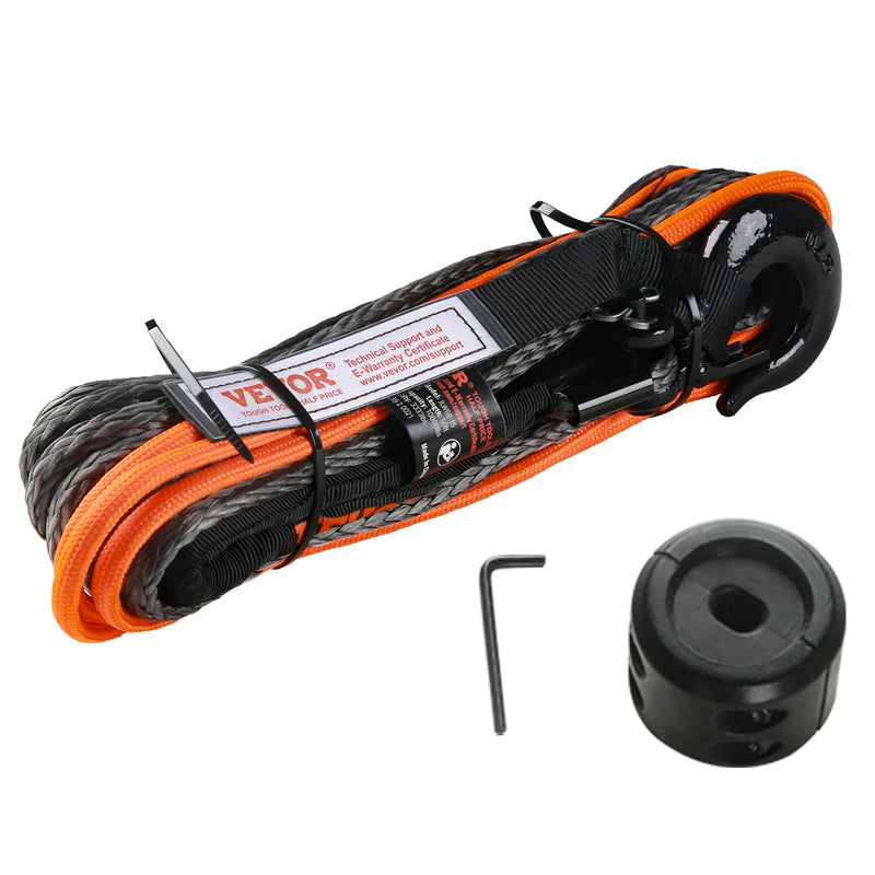 VEVOR sintētiskā vinčas trose 6,4 mm x 15,2 m, 4,5 t, ar aizsarguzmavu, apstādinātāju, kaltu āķi un vilkšanas siksnu, piemērota ATV, UTV un vieglajiem auto