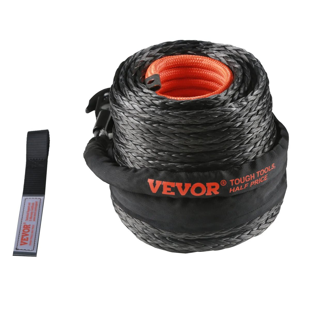 VEVOR sintētiskā vinčas trose, 9.5 mm × 30.48 m, 12 020 kg celtspēja, sintētiskais vinčas troses kabelis ar aizsarguzmavu + kalta vinčas āķi + vilkšanas siksnu, universāli piemērota SUV, lieliem bezceļu auto un kravas automobiļiem