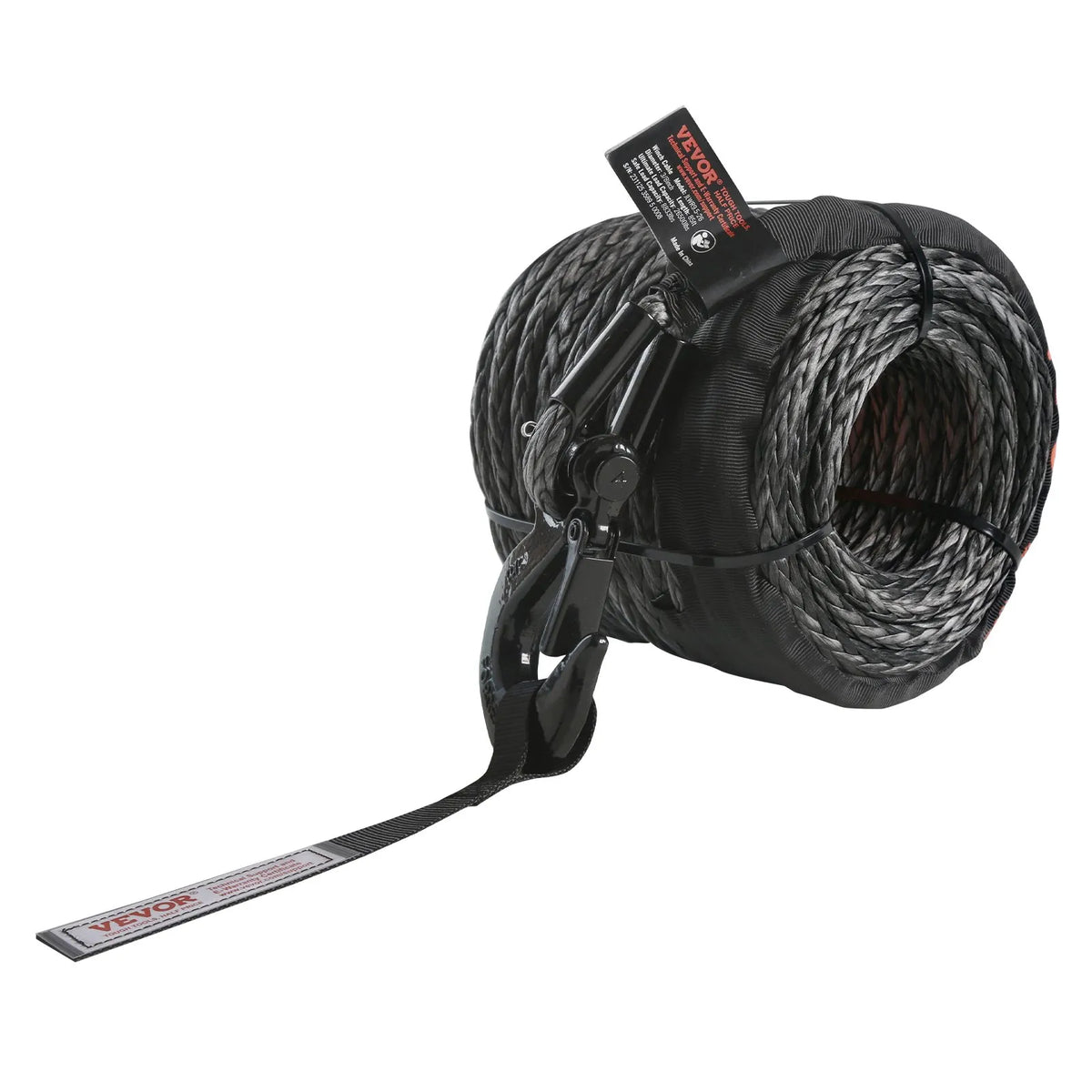 VEVOR sintētiskā vinčas trose, 9.5 mm × 30.48 m, 12 020 kg celtspēja, sintētiskais vinčas troses kabelis ar aizsarguzmavu + kalta vinčas āķi + vilkšanas siksnu, universāli piemērota SUV, lieliem bezceļu auto un kravas automobiļiem