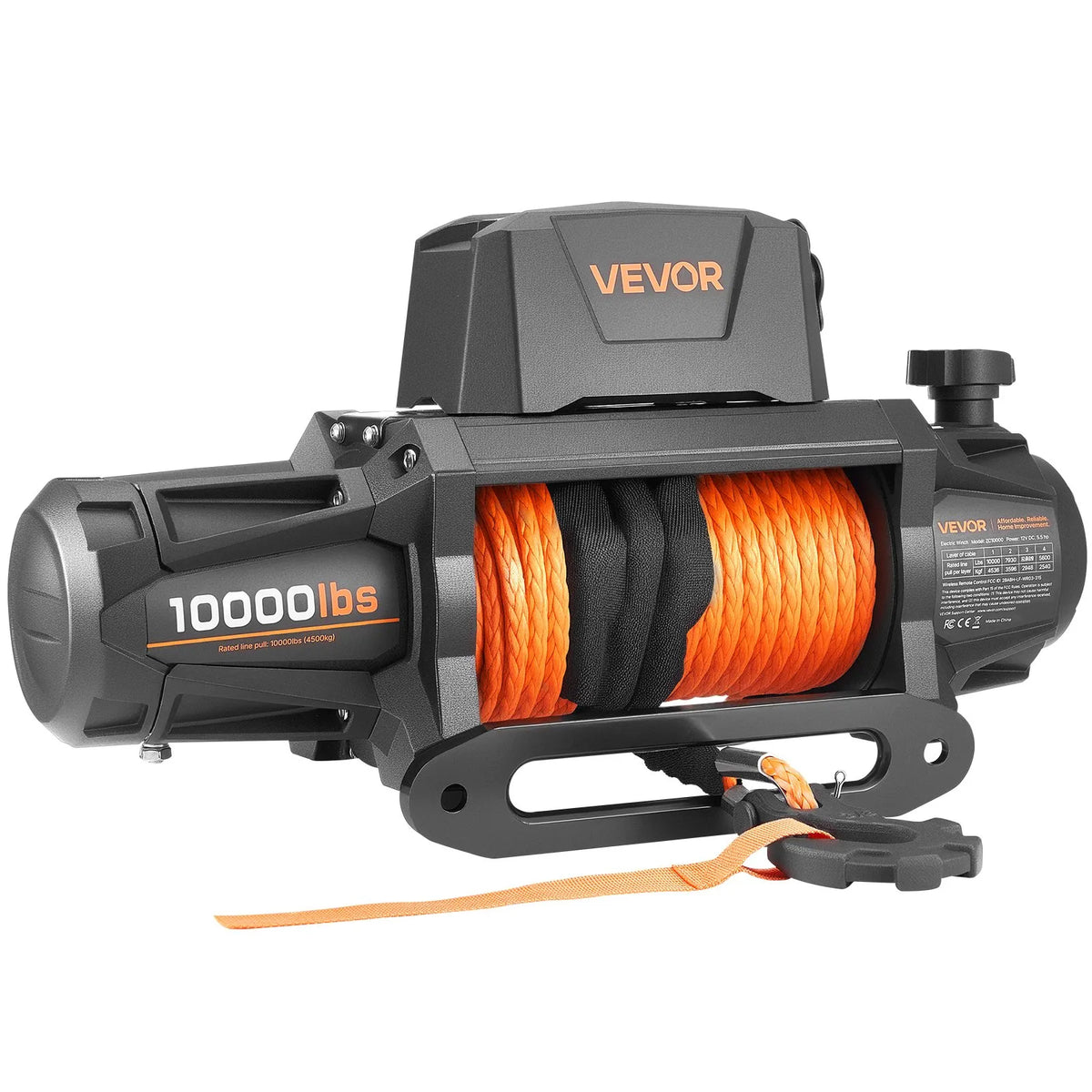 VEVOR Elektriskā vinča 4500 kg, 12 V DC kravas auto vinča ar Ø8,9 mm × 27,4 m sintētisko trosi, bezvadu un vadu tālvadība, IP67 ūdensizturīga, vilkšanai bezceļā SUV, Jeep, piekabei un laivai