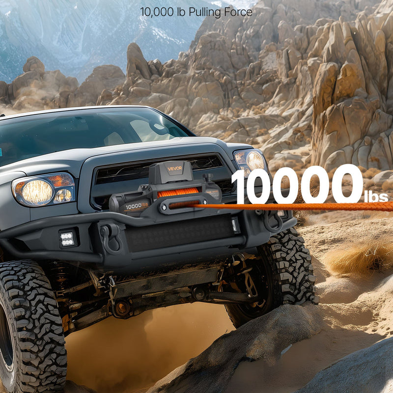 VEVOR Elektriskā vinča 4500 kg, 12 V DC kravas auto vinča ar Ø8,9 mm × 27,4 m sintētisko trosi, bezvadu un vadu tālvadība, IP67 ūdensizturīga, vilkšanai bezceļā SUV, Jeep, piekabei un laivai