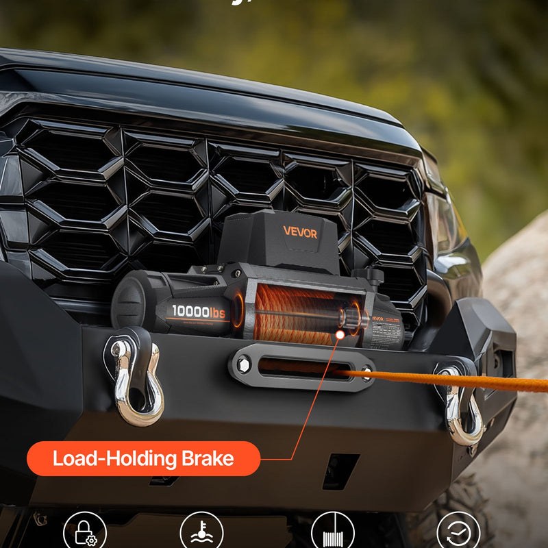 VEVOR Elektriskā vinča 4500 kg, 12 V DC kravas auto vinča ar Ø8,9 mm × 27,4 m sintētisko trosi, bezvadu un vadu tālvadība, IP67 ūdensizturīga, vilkšanai bezceļā SUV, Jeep, piekabei un laivai