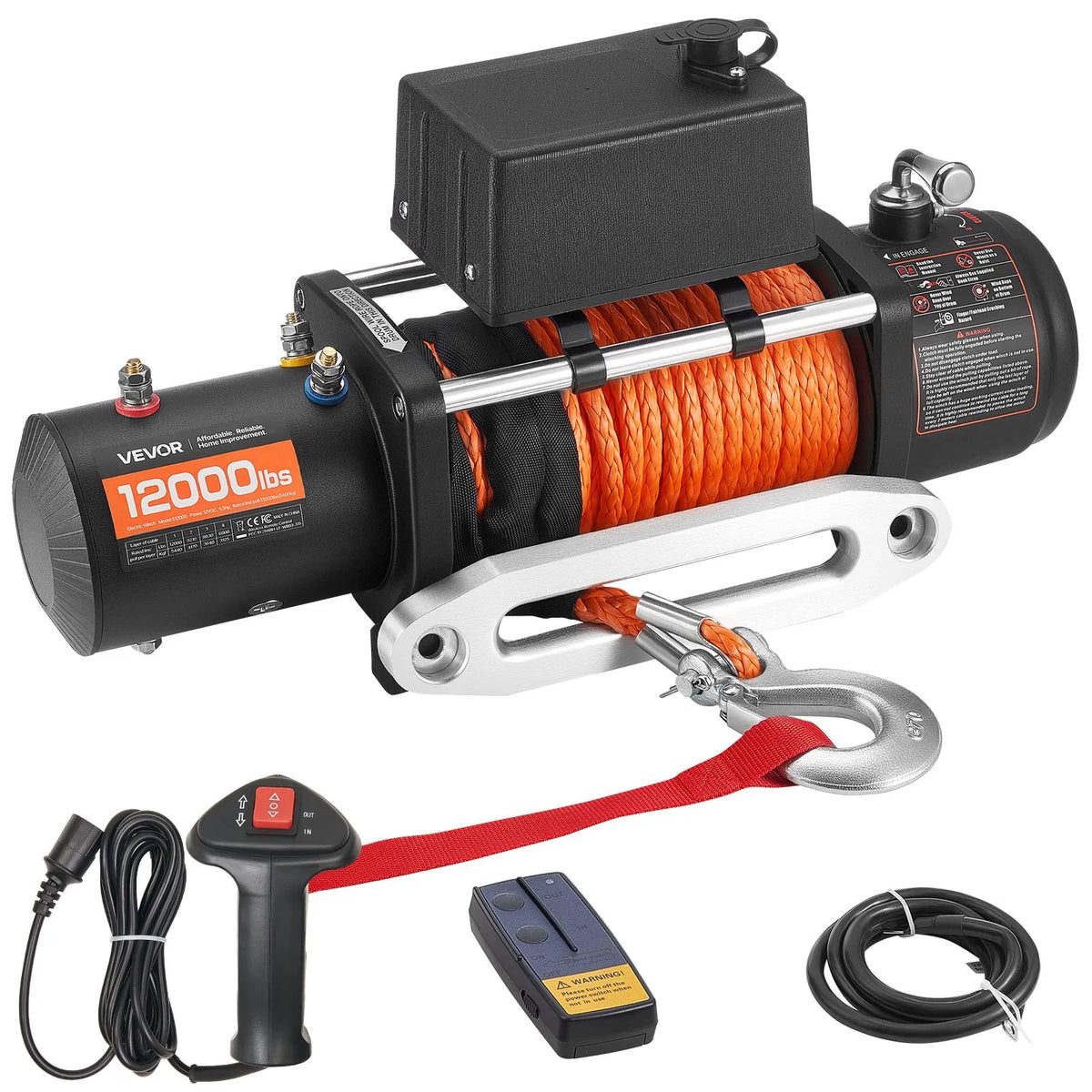 VEVOR Electric Winch, 5,400 kg Pulling Power, 12 V DC Truck Winch with Ø9.1 mm × 23 m Synthetic Rope, Wireless and Wired Remote Control, IP55 Waterproof for Off-Road SUV, Jeep, Trailer and Boat Towing