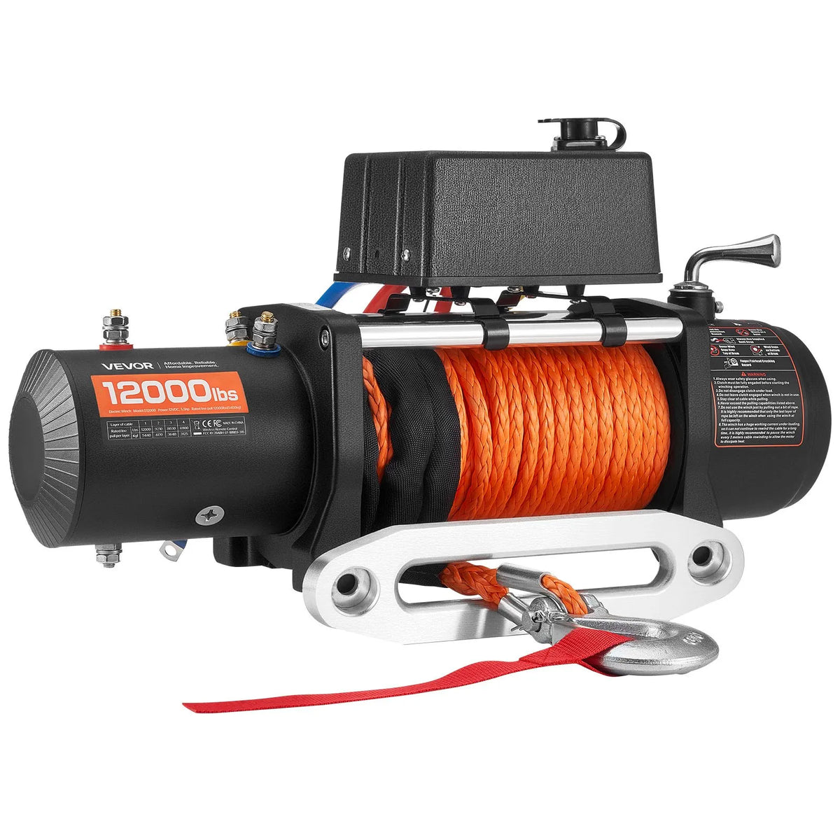 VEVOR Electric Winch, 5,400 kg Pulling Power, 12 V DC Truck Winch with Ø9.1 mm × 23 m Synthetic Rope, Wireless and Wired Remote Control, IP55 Waterproof for Off-Road SUV, Jeep, Trailer and Boat Towing