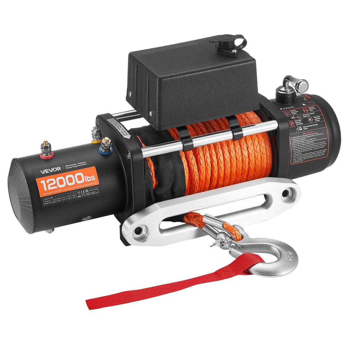 VEVOR Electric Winch, 5,400 kg Pulling Power, 12 V DC Truck Winch with Ø9.1 mm × 23 m Synthetic Rope, Wireless and Wired Remote Control, IP55 Waterproof for Off-Road SUV, Jeep, Trailer and Boat Towing