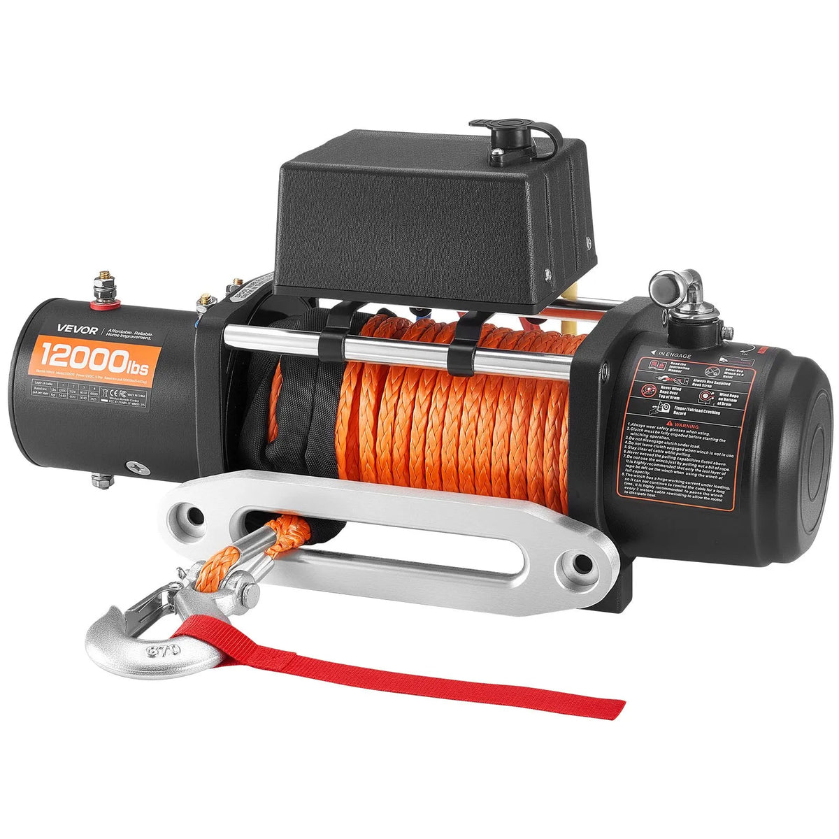 VEVOR Electric Winch, 5,400 kg Pulling Power, 12 V DC Truck Winch with Ø9.1 mm × 23 m Synthetic Rope, Wireless and Wired Remote Control, IP55 Waterproof for Off-Road SUV, Jeep, Trailer and Boat Towing