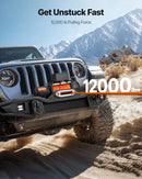 VEVOR elektriskā vinča, 5 400 kg vilkšanas jauda, 12 V līdzstrāvas kravas auto vinča ar Ø9,1 mm × 23 m sintētisko trosi, bezvadu un vadu tālvadība, IP55 ūdensizturība bezceļu SUV, Jeep, piekabju un laivu vilkšanai