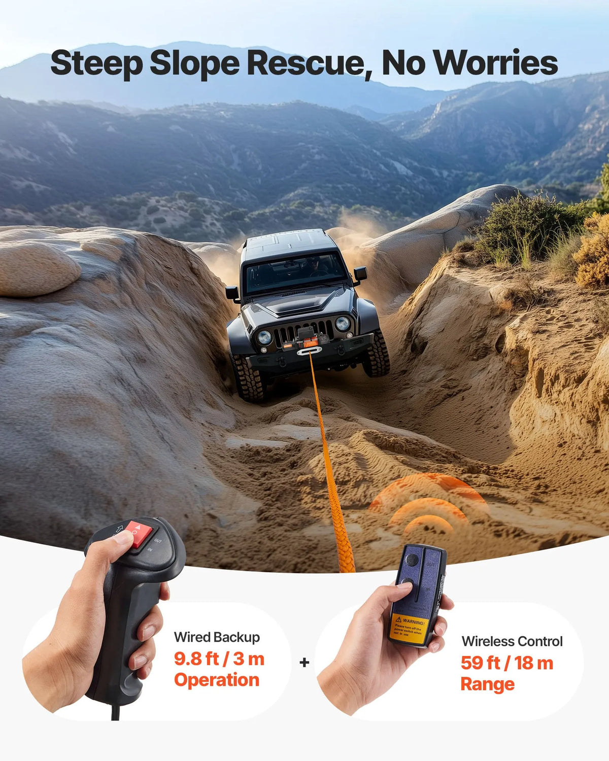 VEVOR Electric Winch, 5,400 kg Pulling Power, 12 V DC Truck Winch with Ø9.1 mm × 23 m Synthetic Rope, Wireless and Wired Remote Control, IP55 Waterproof for Off-Road SUV, Jeep, Trailer and Boat Towing
