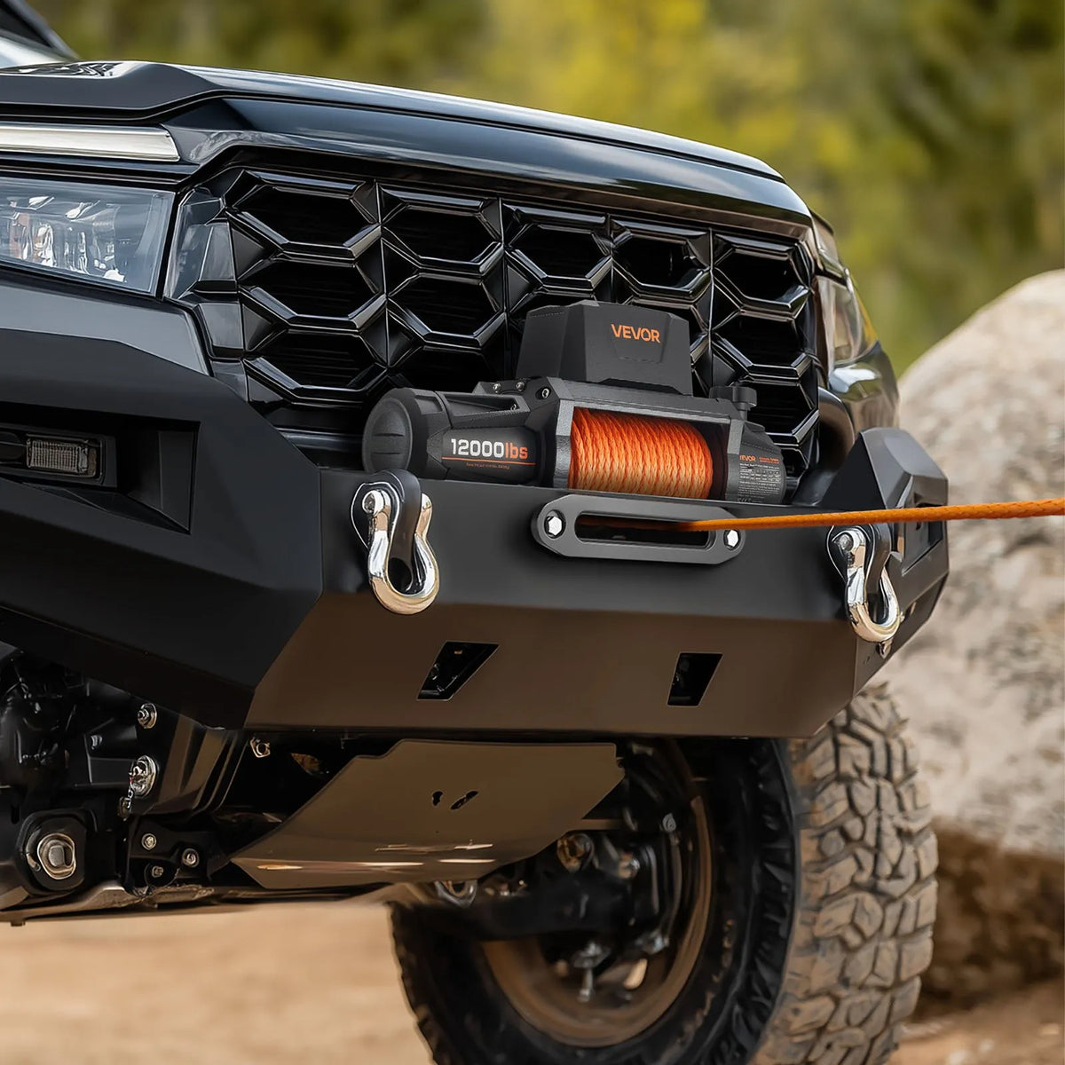 VEVOR Electric Winch, 12 V DC, 5400 kg Load Capacity, with Synthetic Rope 9.5 mm × 28 m, Wireless and Wired Remote Control, IP67 Waterproof, Suitable for Off-Road Vehicles, SUVs, Jeeps, Trailers and Boats