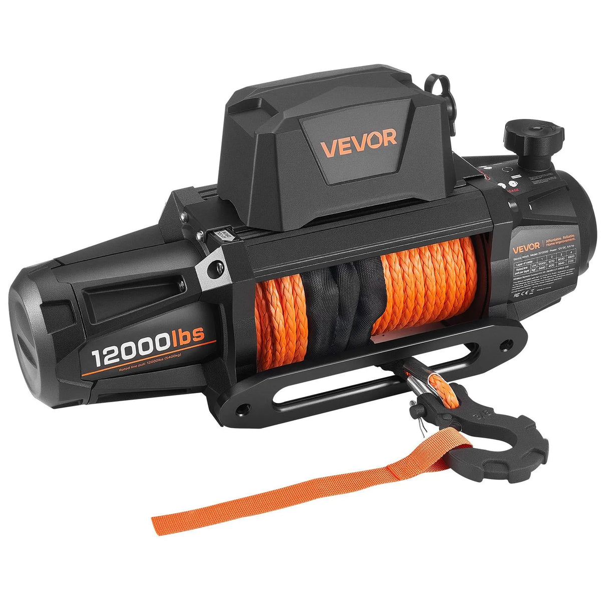 VEVOR Electric Winch, 12 V DC, 5400 kg Load Capacity, with Synthetic Rope 9.5 mm × 28 m, Wireless and Wired Remote Control, IP67 Waterproof, Suitable for Off-Road Vehicles, SUVs, Jeeps, Trailers and Boats