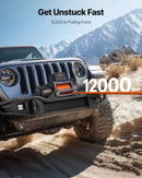 VEVOR elektriskā vinča, 5400 kg vilces jauda, 12 V līdzstrāvas piedziņa, sintētiskā trose Φ9,5 mm x 28 m, bezvadu un vadu tālvadība, IP67 ūdensizturība, piemērots vilkšanai automašīnām, apvidus auto, piekabēm un laivām