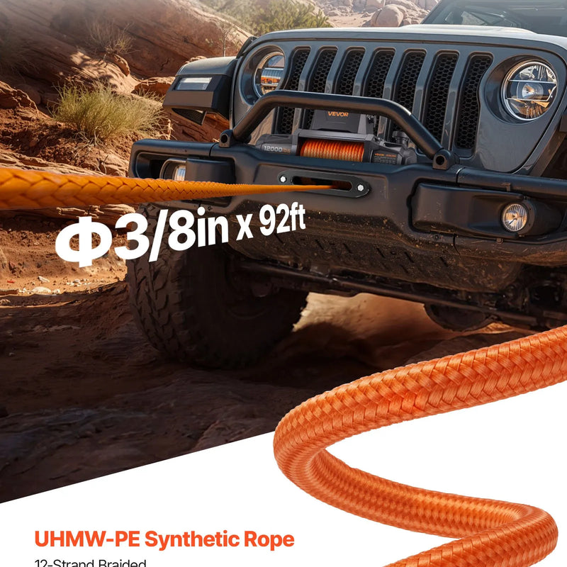 VEVOR elektriskā vinča, 5400 kg vilces jauda, 12 V līdzstrāvas piedziņa, sintētiskā trose Φ9,5 mm x 28 m, bezvadu un vadu tālvadība, IP67 ūdensizturība, piemērots vilkšanai automašīnām, apvidus auto, piekabēm un laivām