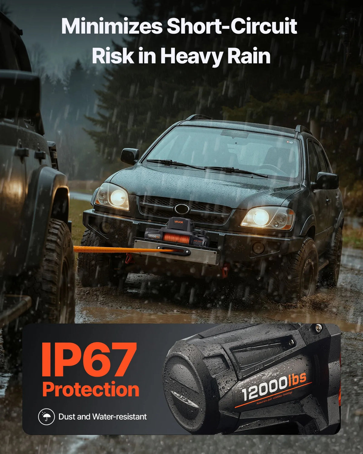 VEVOR Electric Winch, 12 V DC, 5400 kg Load Capacity, with Synthetic Rope 9.5 mm × 28 m, Wireless and Wired Remote Control, IP67 Waterproof, Suitable for Off-Road Vehicles, SUVs, Jeeps, Trailers and Boats