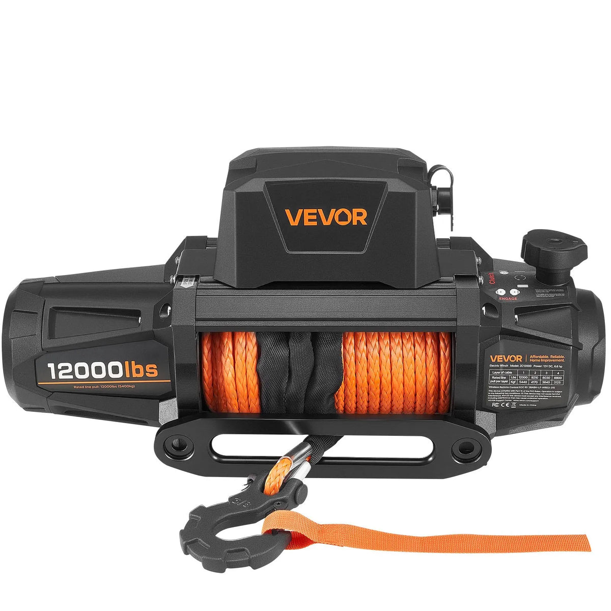 VEVOR Electric Winch, 12 V DC, 5400 kg Load Capacity, with Synthetic Rope 9.5 mm × 28 m, Wireless and Wired Remote Control, IP67 Waterproof, Suitable for Off-Road Vehicles, SUVs, Jeeps, Trailers and Boats