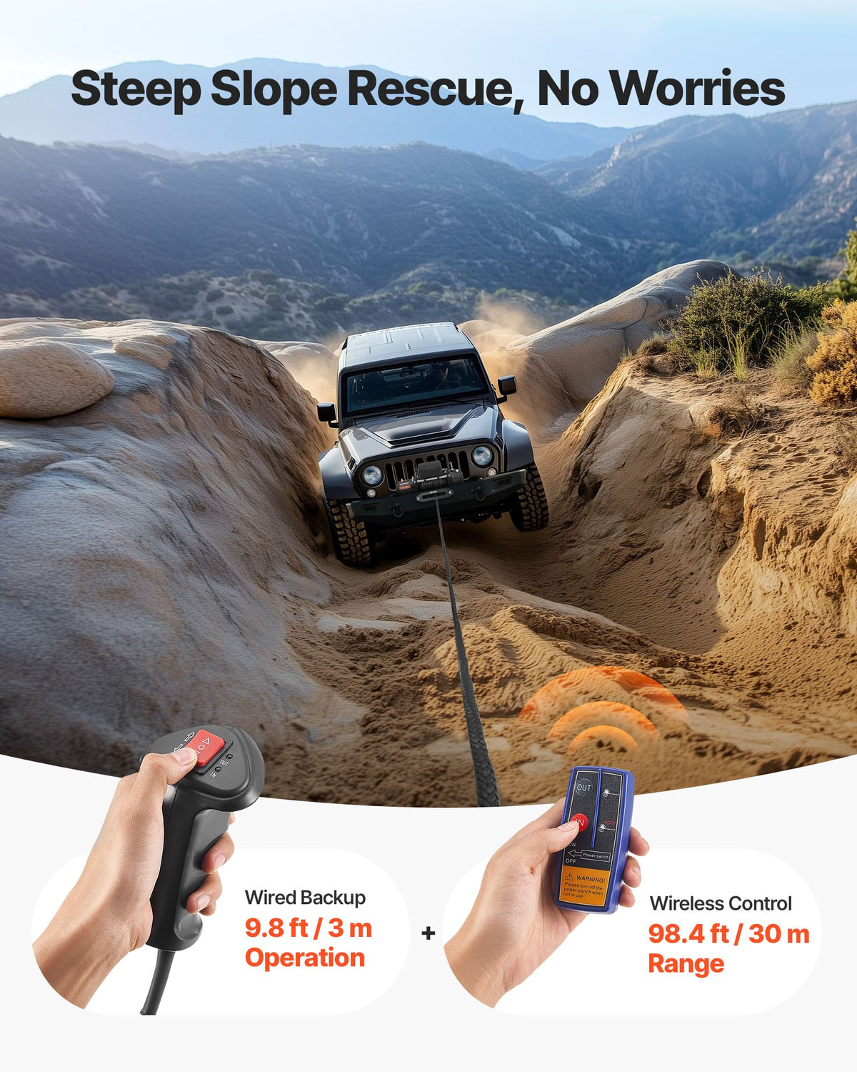 VEVOR Electric Winch 12 V, 6100 kg Pull Force, Synthetic Rope Ø9.5 mm × 26 m, Wireless and Wired Remote Control, IP55 Protection for Off-Road Vehicles, Jeeps, Trailers and Boats