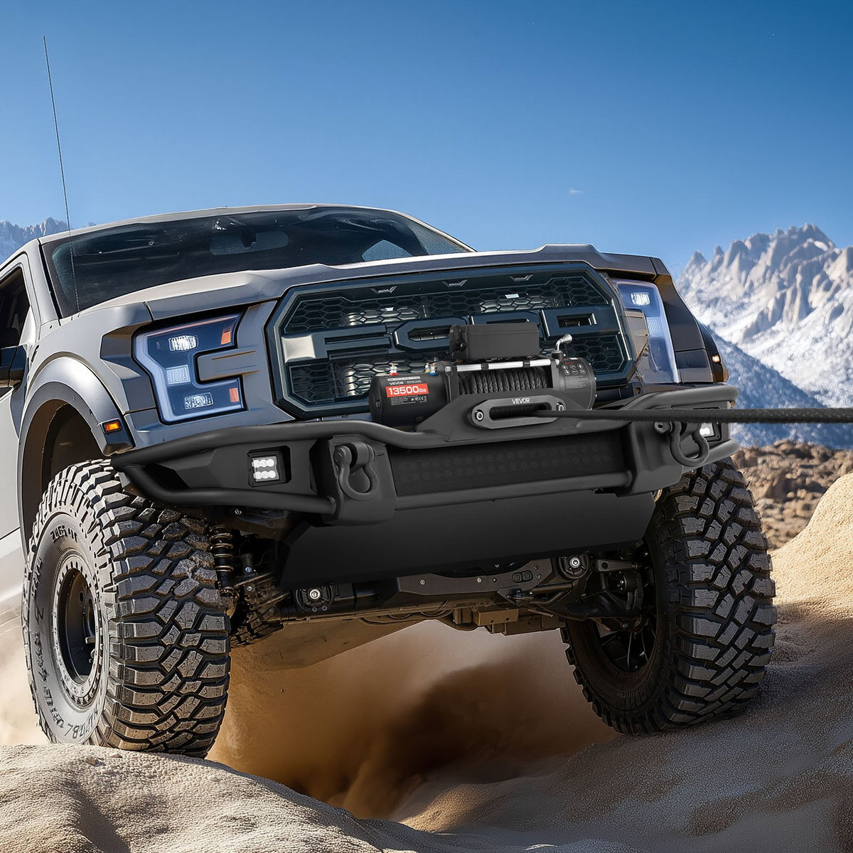 VEVOR Electric Winch 12 V, 6100 kg Pull Force, Synthetic Rope Ø9.5 mm × 26 m, Wireless and Wired Remote Control, IP55 Protection for Off-Road Vehicles, Jeeps, Trailers and Boats