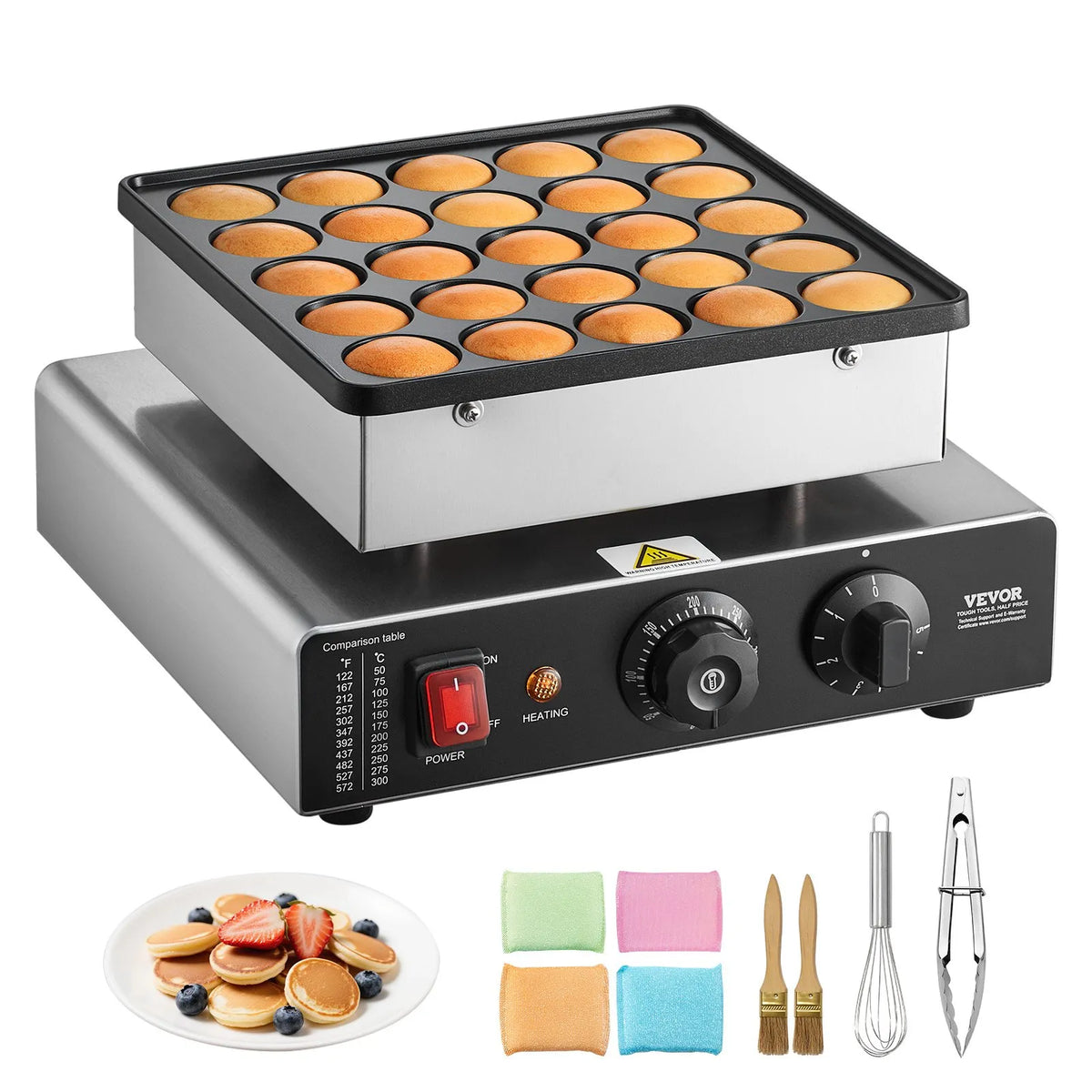 VEVOR Mini Pancake (Poffertjes) Machine 25 Pieces Ø43 mm with Temperature and Time Control