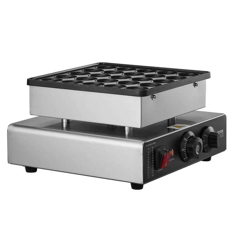 Mini pankūku aparāts, 25 gab. Ø43 mm, nerūsējošā tērauda poffertjes grils ar nepiedegošu pārklājumu, elektriska komerciālā dorayaki mašīna ar temperatūras un laika kontroli