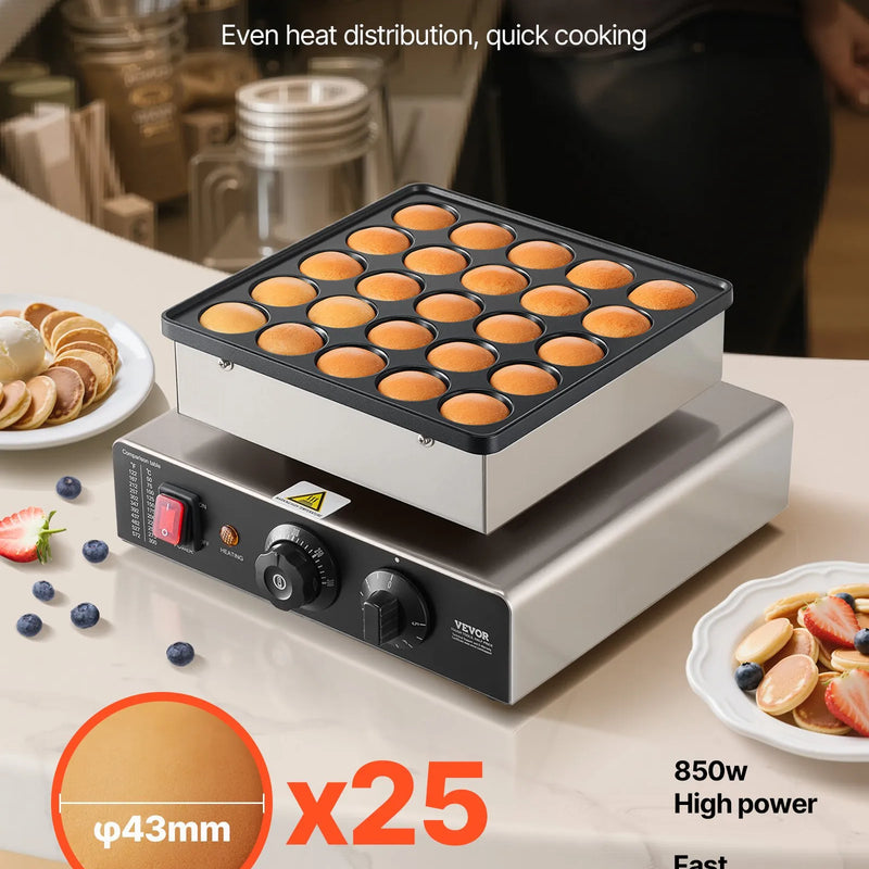 Mini pankūku aparāts, 25 gab. Ø43 mm, nerūsējošā tērauda poffertjes grils ar nepiedegošu pārklājumu, elektriska komerciālā dorayaki mašīna ar temperatūras un laika kontroli