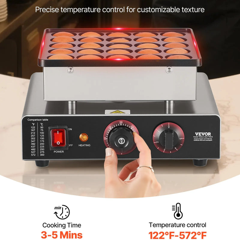 Mini pankūku aparāts, 25 gab. Ø43 mm, nerūsējošā tērauda poffertjes grils ar nepiedegošu pārklājumu, elektriska komerciālā dorayaki mašīna ar temperatūras un laika kontroli