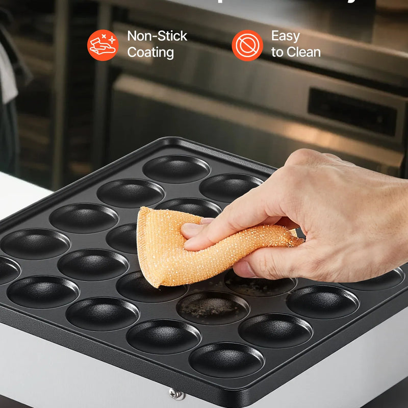 Mini pankūku aparāts, 25 gab. Ø43 mm, nerūsējošā tērauda poffertjes grils ar nepiedegošu pārklājumu, elektriska komerciālā dorayaki mašīna ar temperatūras un laika kontroli