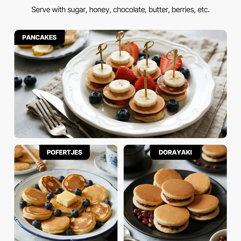 Mini pankūku aparāts, 25 gab. Ø43 mm, nerūsējošā tērauda poffertjes grils ar nepiedegošu pārklājumu, elektriska komerciālā dorayaki mašīna ar temperatūras un laika kontroli