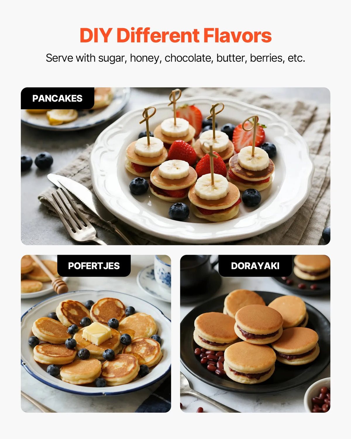 VEVOR Mini Pancake (Poffertjes) Machine 25 Pieces Ø43 mm with Temperature and Time Control
