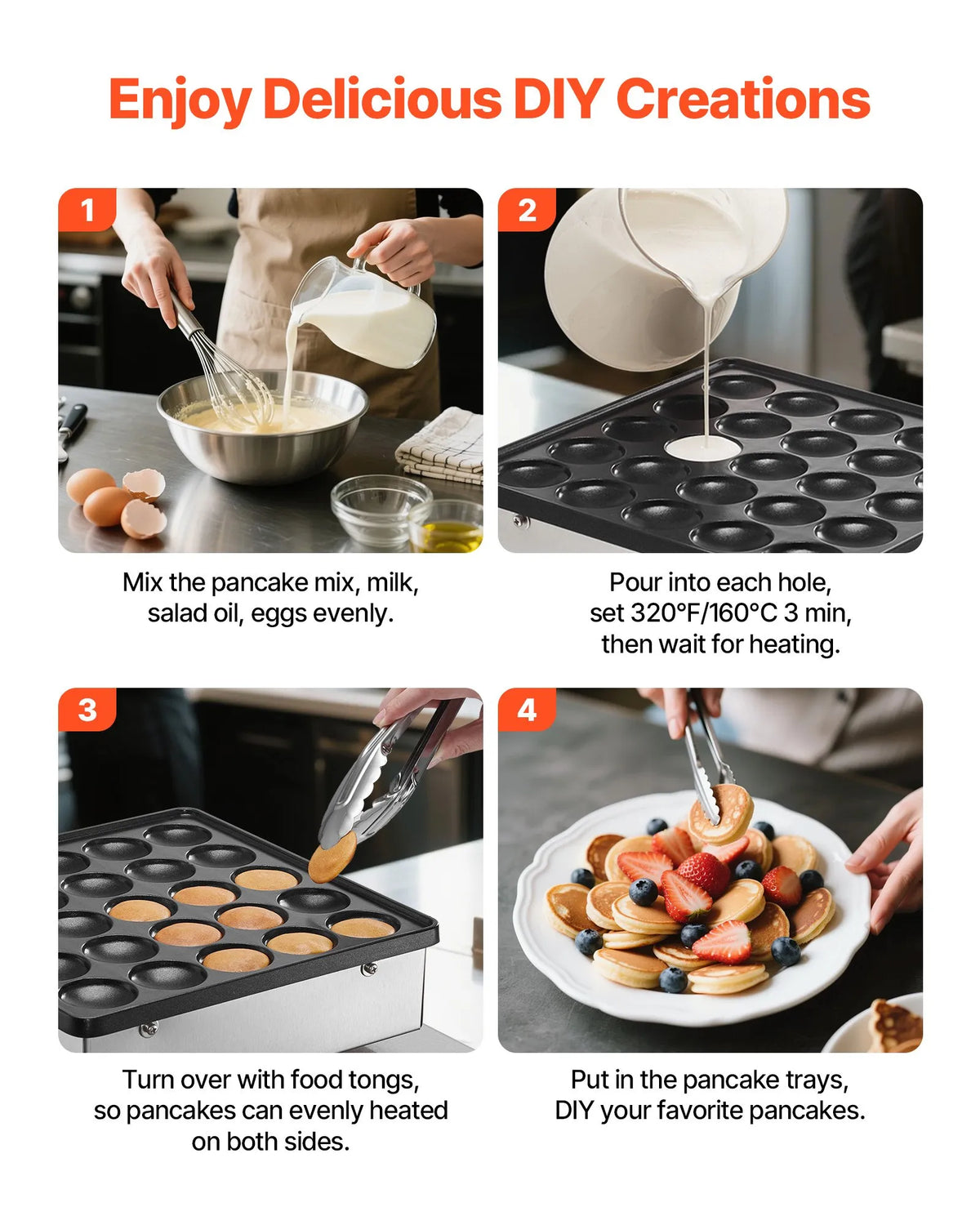 VEVOR Mini Pancake (Poffertjes) Machine 25 Pieces Ø43 mm with Temperature and Time Control