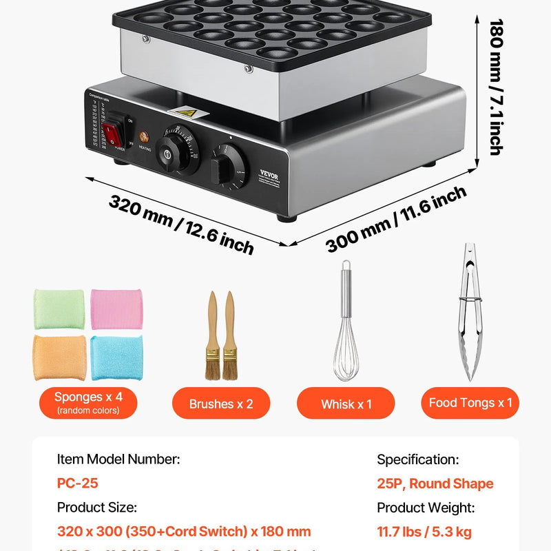Mini pankūku aparāts, 25 gab. Ø43 mm, nerūsējošā tērauda poffertjes grils ar nepiedegošu pārklājumu, elektriska komerciālā dorayaki mašīna ar temperatūras un laika kontroli