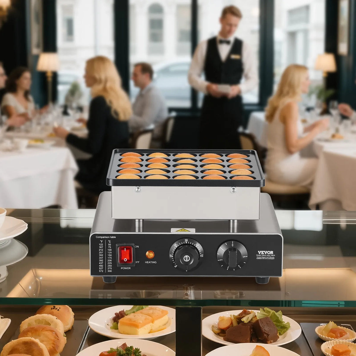 VEVOR Mini Pancake (Poffertjes) Machine 25 Pieces Ø43 mm with Temperature and Time Control