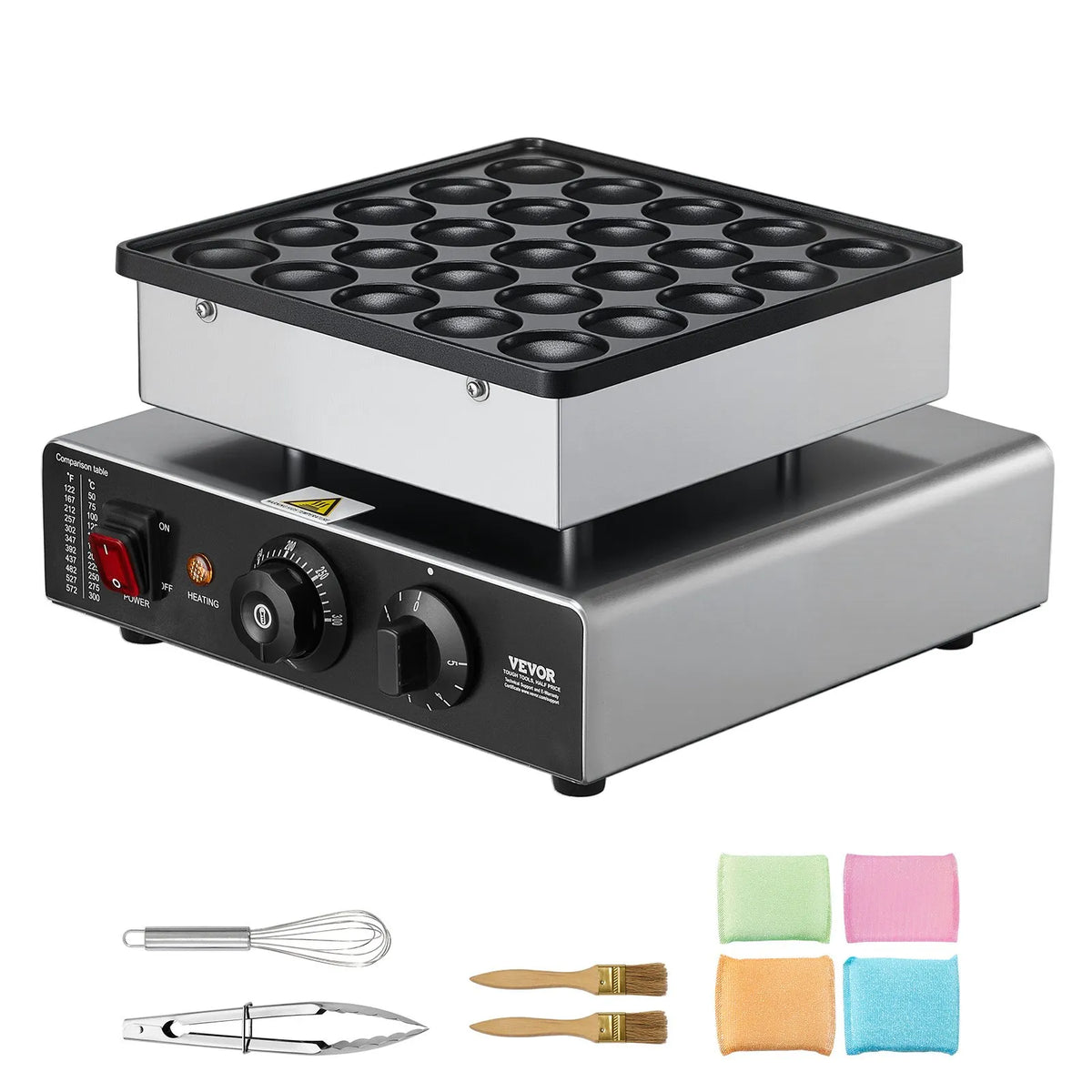 VEVOR Mini Pancake (Poffertjes) Machine 25 Pieces Ø43 mm with Temperature and Time Control