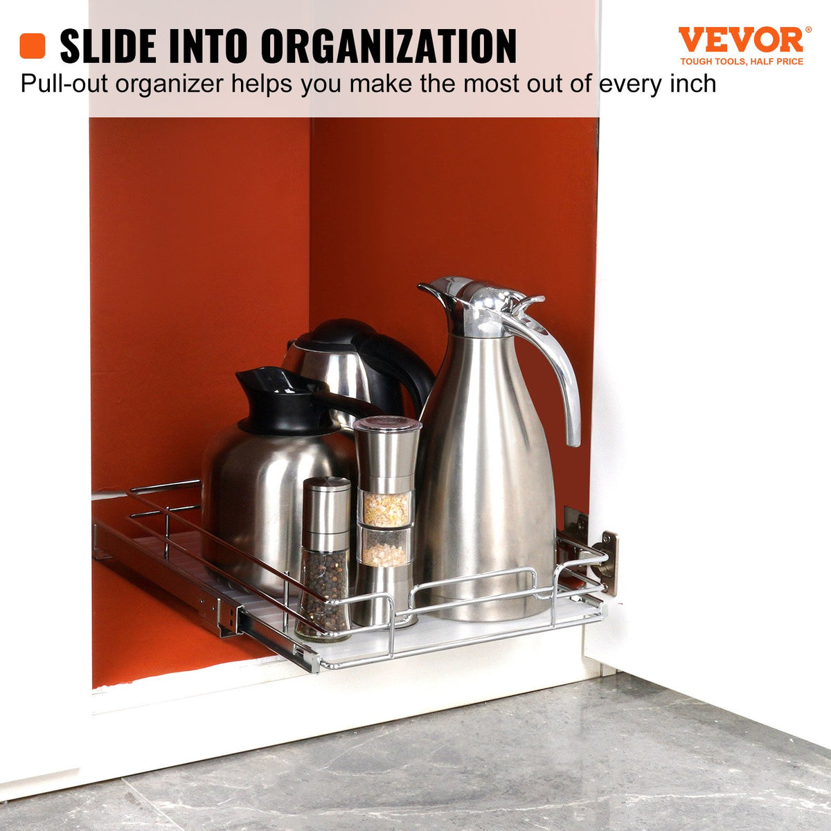 VEVOR 28 cm x 53 cm Pull-Out Cabinet Organiser, Heavy-Duty Chrome Steel Sliding Drawers, Storage for Kitchen, Bathroom, Under Sink