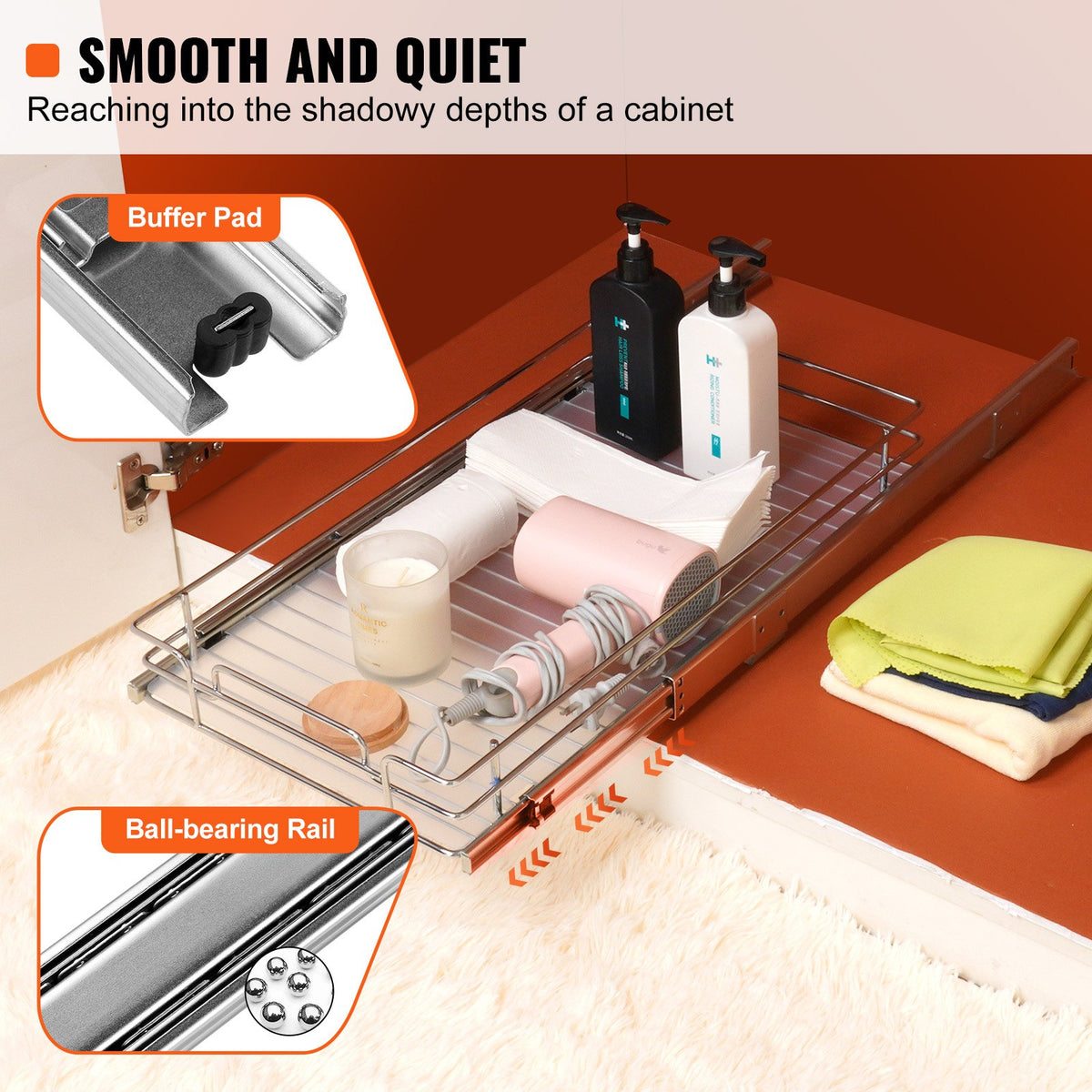 VEVOR 28 cm x 53 cm Pull-Out Cabinet Organiser, Heavy-Duty Chrome Steel Sliding Drawers, Storage for Kitchen, Bathroom, Under Sink