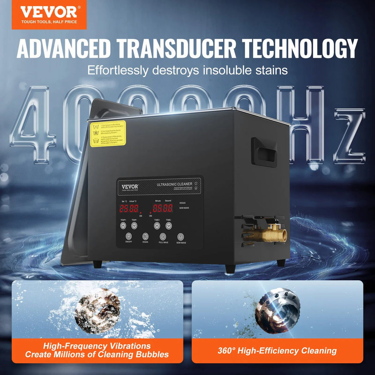 VEVOR 10 L Ultrasonic Cleaner, 240 W Digital Ultrasonic Cleaning Machine with Gentle Mode and Enhanced Degassing, 40 kHz Industrial Ultrasonic Cleaner with Heating and Timer for Retainers, Jewellery and Tools Cleaning