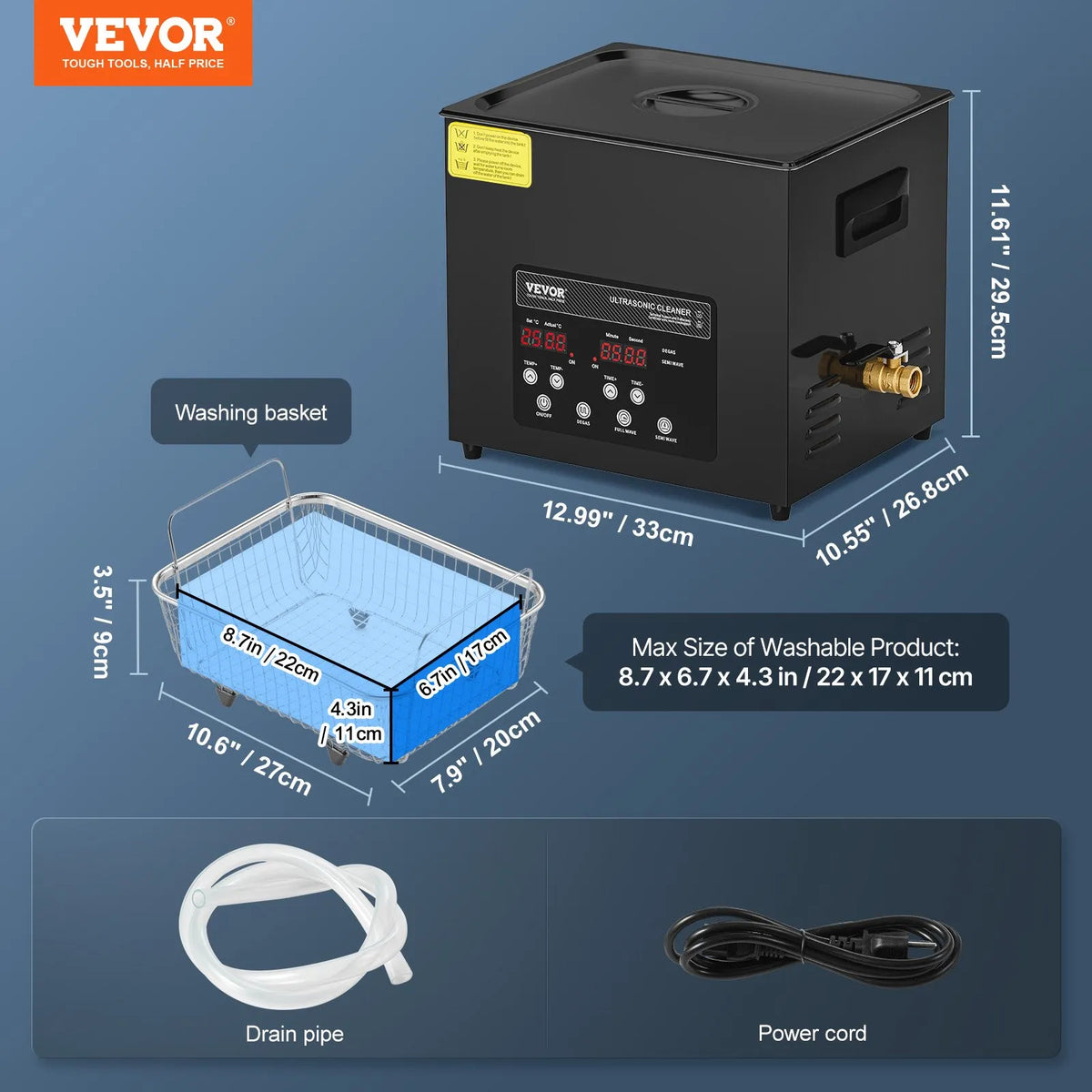 VEVOR 10 L Ultrasonic Cleaner, 240 W Digital Ultrasonic Cleaning Machine with Gentle Mode and Enhanced Degassing, 40 kHz Industrial Ultrasonic Cleaner with Heating and Timer for Retainers, Jewellery and Tools Cleaning