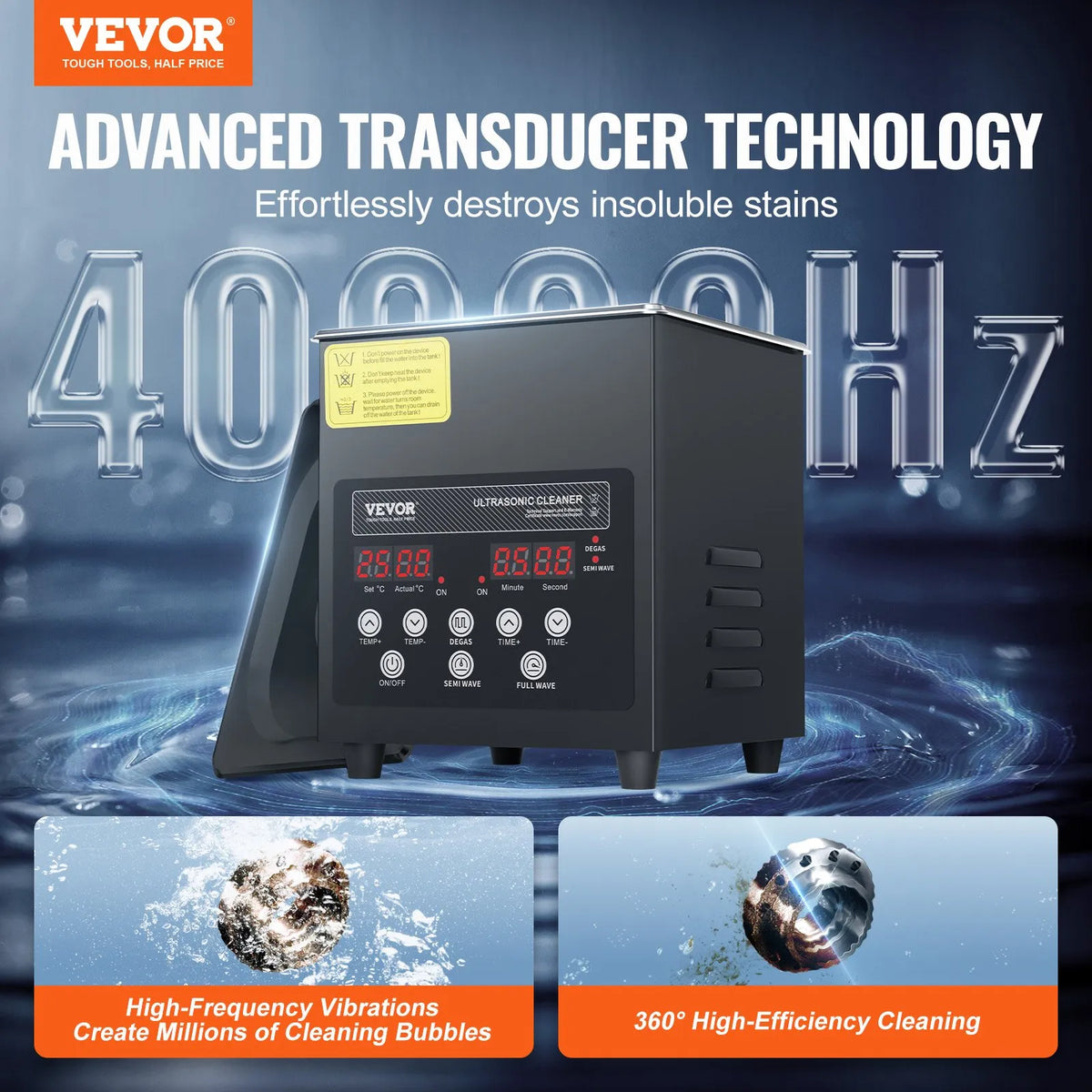 VEVOR 2 L Ultrasonic Cleaner, 60 W Digital Ultrasonic Cleaning Machine with Gentle Mode and Enhanced Degassing, 40 kHz Ultrasonic Cleaner with Heating and Timer for Jewellery, Glasses, Instruments and Dentures Cleaning