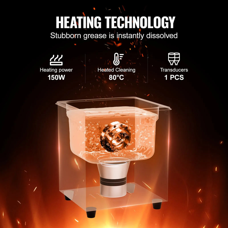 VEVOR 2 l ultraskaņas tīrītājs, 60 W digitāla ultraskaņas tīrīšanas iekārta ar saudzīgo režīmu un uzlabotu degazēšanu, 40 kHz ultraskaņas tīrītājs ar sildīšanu un taimeri juvelierizstrādājumu, briļļu, instrumentu un retainieru tīrīšanai