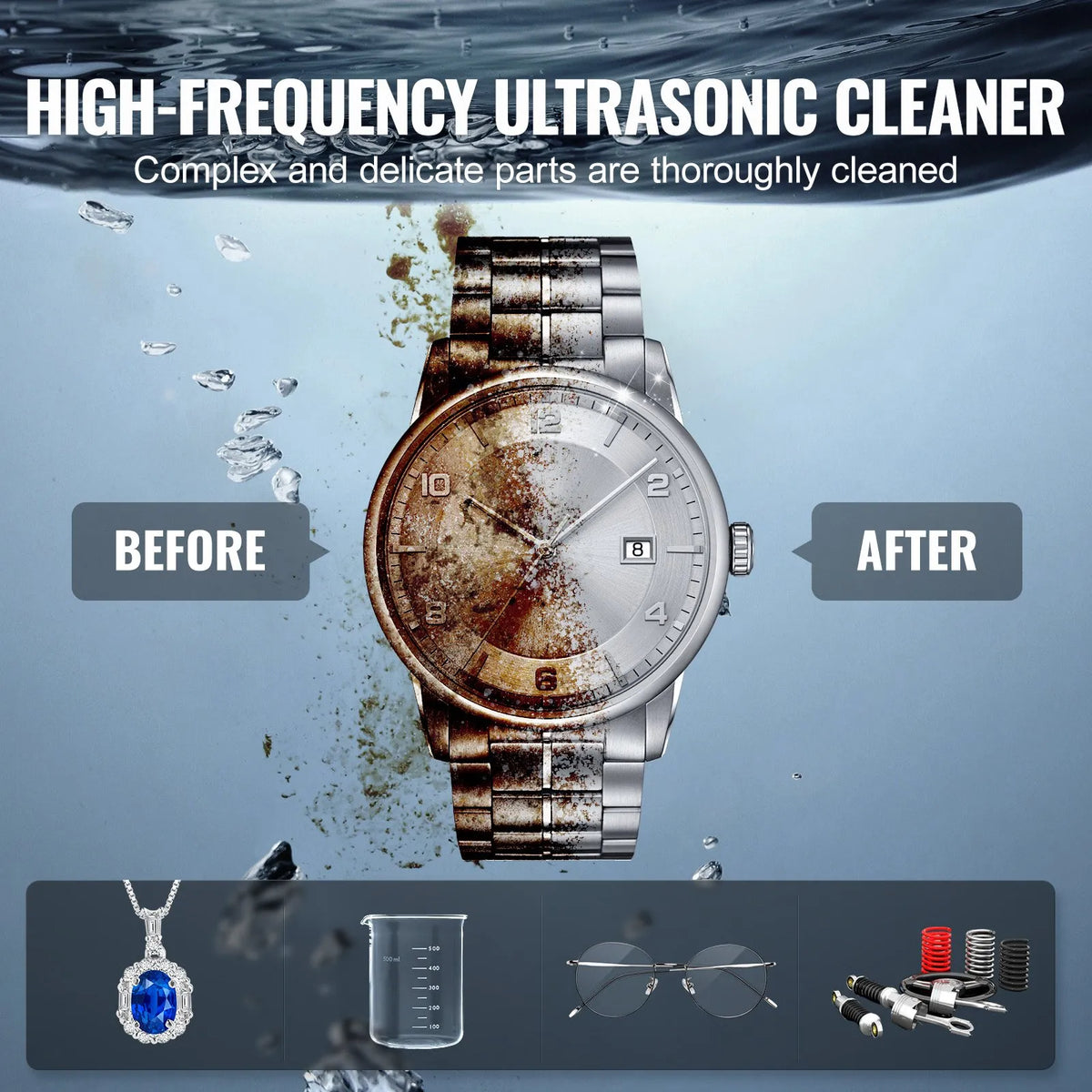 VEVOR 2 L Ultrasonic Cleaner, 60 W Digital Ultrasonic Cleaning Machine with Gentle Mode and Enhanced Degassing, 40 kHz Ultrasonic Cleaner with Heating and Timer for Jewellery, Glasses, Instruments and Dentures Cleaning
