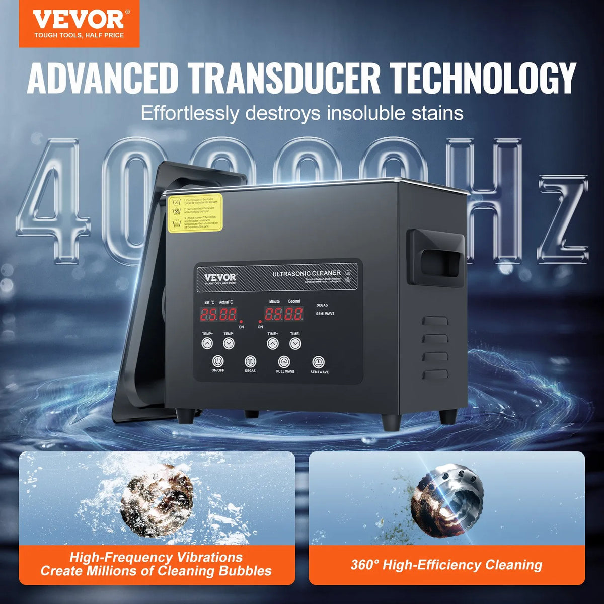 VEVOR 3 L Ultrasonic Cleaner, 120 W Digital Ultrasonic Cleaning Machine with Gentle Mode and Enhanced Degassing, 40 kHz Ultrasonic Cleaner with Heating and Timer for Jewellery, Glasses, Instruments and Dentures Cleaning