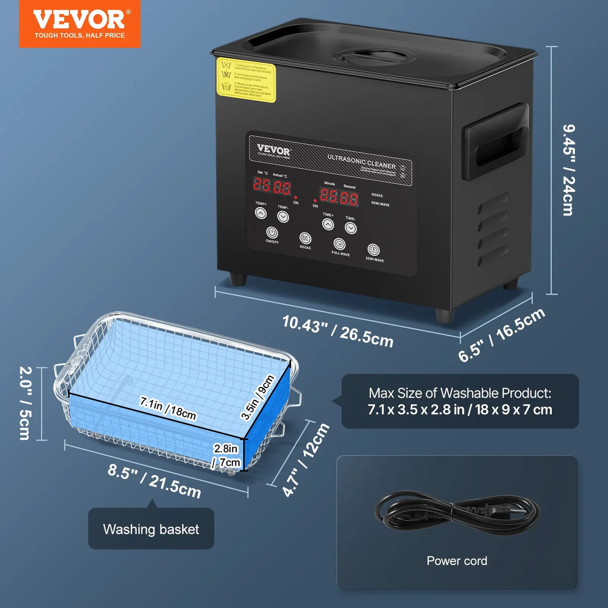 VEVOR 3 L Ultrasonic Cleaner, 120 W Digital Ultrasonic Cleaning Machine with Gentle Mode and Enhanced Degassing, 40 kHz Ultrasonic Cleaner with Heating and Timer for Jewellery, Glasses, Instruments and Dentures Cleaning