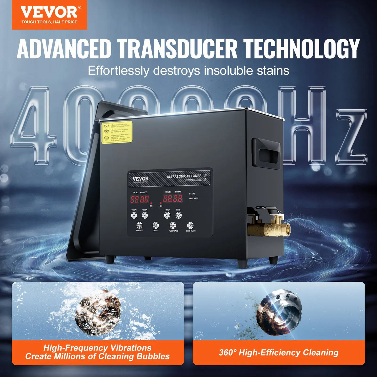 VEVOR 6 L Ultrasonic Cleaner, 180 W Digital Ultrasonic Cleaning Machine with Gentle Mode and Enhanced Degassing, 40 kHz Industrial Ultrasonic Cleaner with Heating and Timer for Jewellery, Retainers and Tools