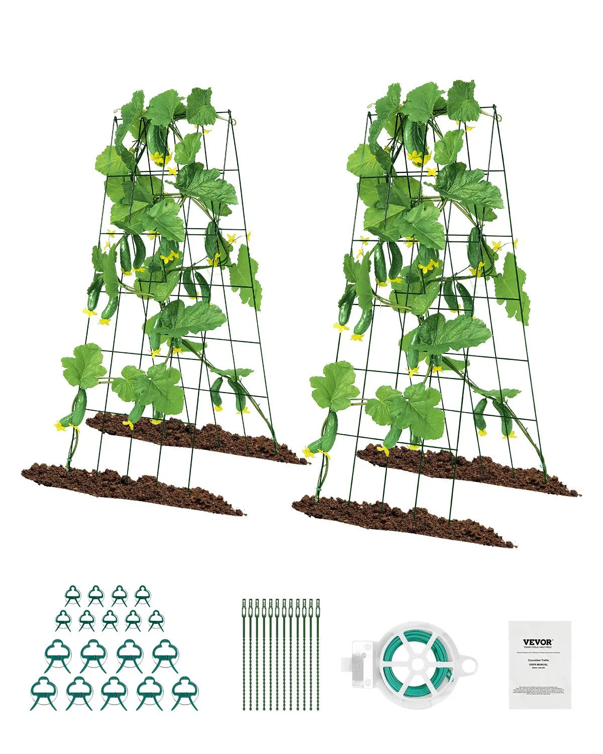 VEVOR Cucumber Trellis for Climbing Plants 99.1 × 81.3 cm, Foldable Metal Garden Trellis with Cable Ties, Plant Support for Raised Beds Cucumbers Tomatoes Pumpkins and Vegetables