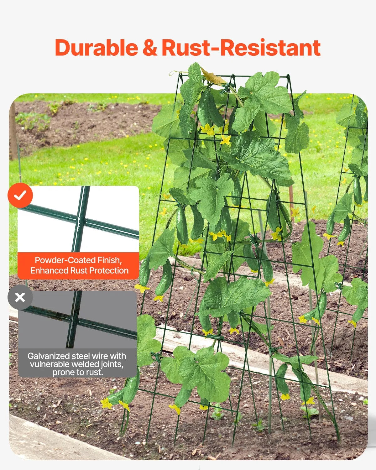 VEVOR Cucumber Trellis for Climbing Plants 99.1 × 81.3 cm, Foldable Metal Garden Trellis with Cable Ties, Plant Support for Raised Beds Cucumbers Tomatoes Pumpkins and Vegetables