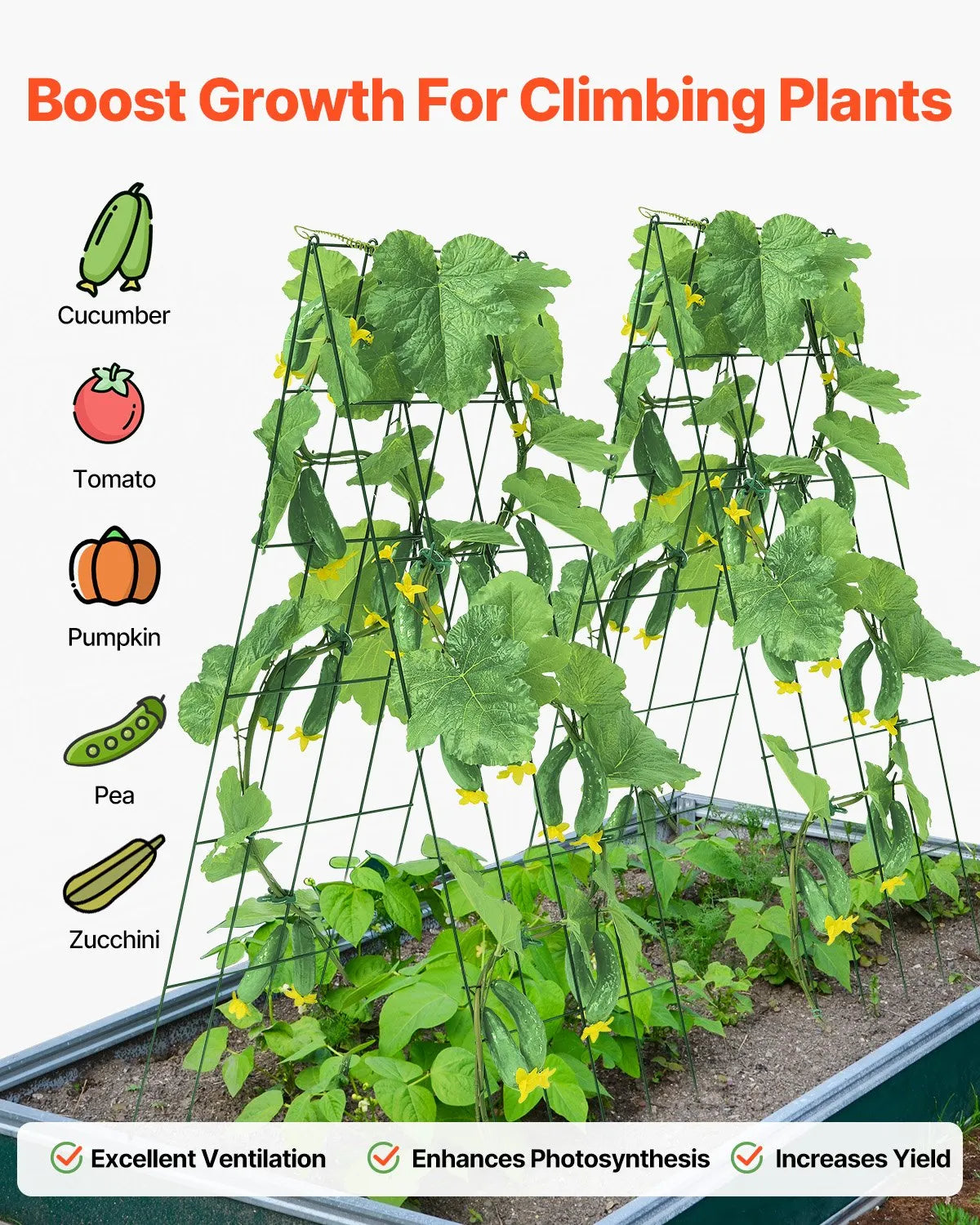 VEVOR Cucumber Trellis for Climbing Plants 99.1 × 81.3 cm, Foldable Metal Garden Trellis with Cable Ties, Plant Support for Raised Beds Cucumbers Tomatoes Pumpkins and Vegetables
