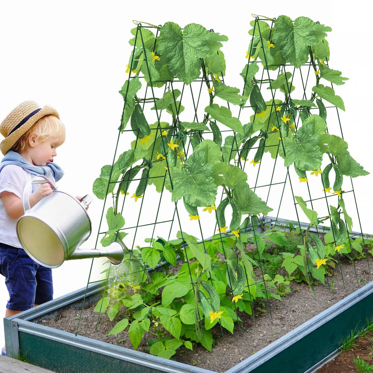 VEVOR Cucumber Trellis for Climbing Plants 99.1 × 81.3 cm, Foldable Metal Garden Trellis with Cable Ties, Plant Support for Raised Beds Cucumbers Tomatoes Pumpkins and Vegetables