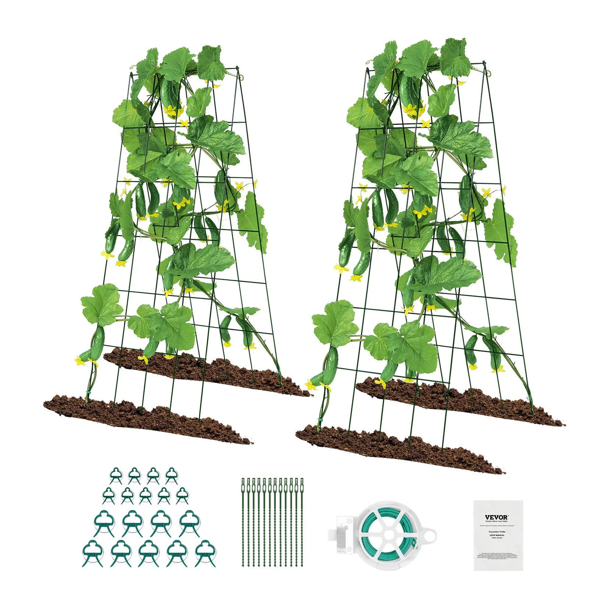 VEVOR Cucumber Trellis for Climbing Plants 99.1 × 81.3 cm, Foldable Metal Garden Trellis with Cable Ties, Plant Support for Raised Beds Cucumbers Tomatoes Pumpkins and Vegetables