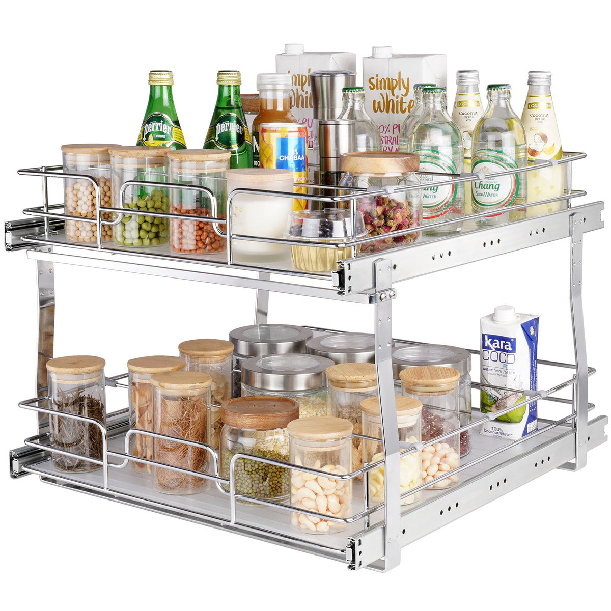 VEVOR 2-Tier Pull-Out Cabinet Organiser, 510 × 535 × 380 mm, Heavy-Duty Steel Pull-Out Shelves with Sliding Mechanisms, Storage Drawers for Home, Installation Size 546 × 560 × 457 mm