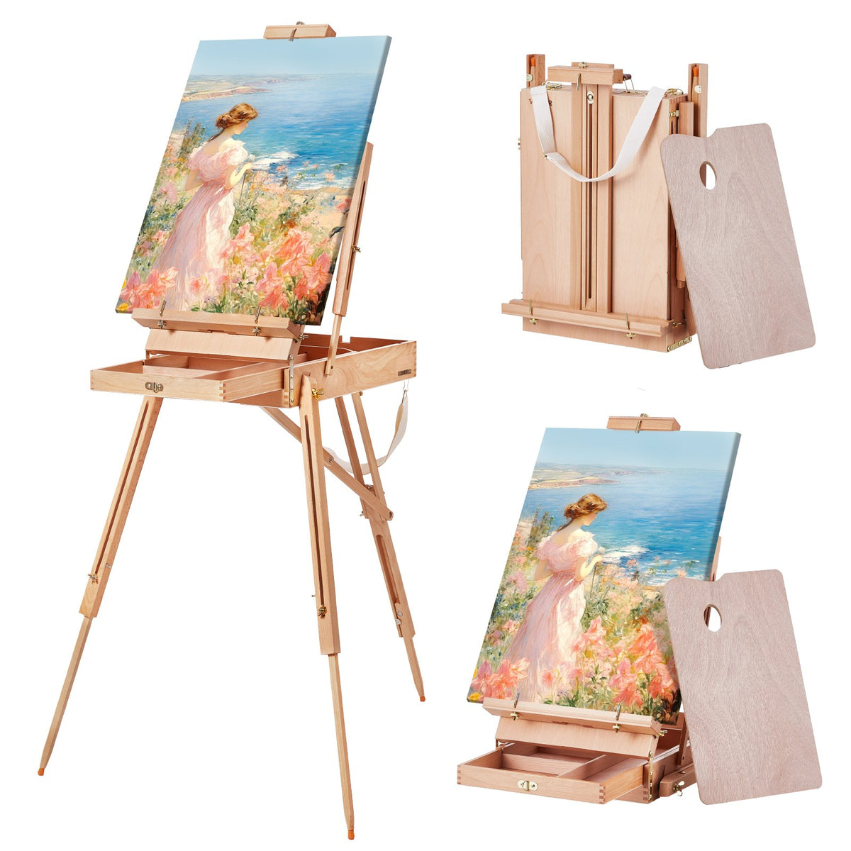 VEVOR French Easel with Drawers, Foldable, Beech Wood, Canvas up to 86 cm