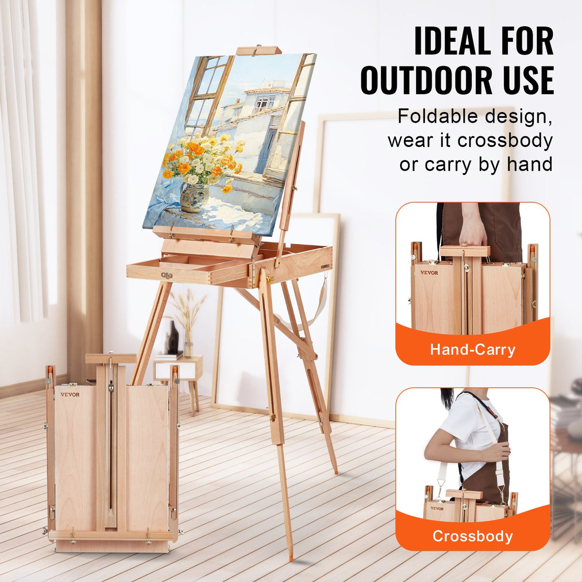 VEVOR French Easel with Drawers, Foldable, Beech Wood, Canvas up to 86 cm
