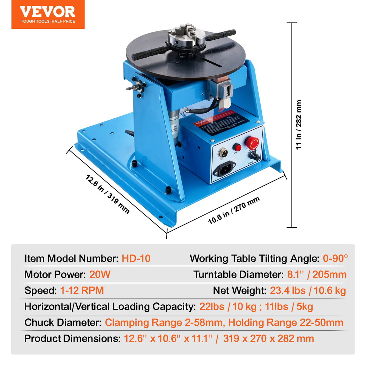 VEVOR Rotary Welding Positioner 10 kg, 0–90°, 1–12 rpm